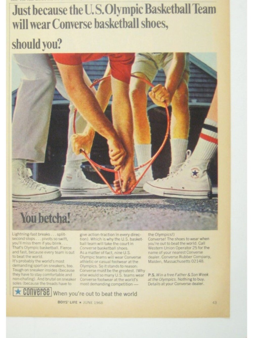 Vintage 1968 Print Ad US Olympic Basketball Team Converse Shoes MCM